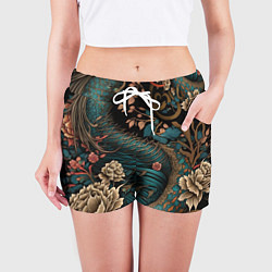 Шорты женские Японский змей Irezumi, цвет: 3D-принт — фото 2