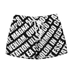 Шорты женские Крупный рубленый текст Lorem Ipsum каллиграфия на, цвет: 3D-принт
