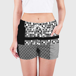 Шорты женские Черно-белый лоскутный узор-пэчворк, цвет: 3D-принт — фото 2