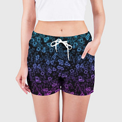 Шорты женские Неоновый узор тетрис, цвет: 3D-принт — фото 2