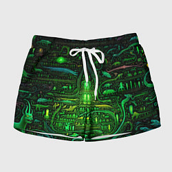 Шорты женские Психоделика в зеленом - нейронная сеть, цвет: 3D-принт