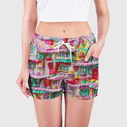 Шорты женские Домики из сладостей, цвет: 3D-принт — фото 2