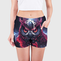 Шорты женские Сова взгляд краска, цвет: 3D-принт — фото 2