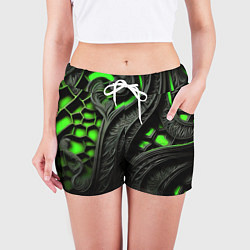 Шорты женские Green black abstract, цвет: 3D-принт — фото 2
