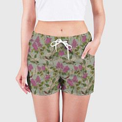 Шорты женские Мухоловки и сирень, цвет: 3D-принт — фото 2