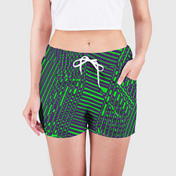 Шорты женские Кибер сеть ЗелёныйФиолетовый, цвет: 3D-принт — фото 2