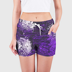 Шорты женские Киберпанк заражение фиолетовое, цвет: 3D-принт — фото 2