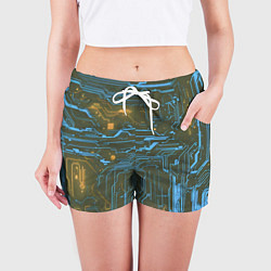 Шорты женские Кибер схемы Синий и жёлтый, цвет: 3D-принт — фото 2