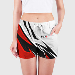 Шорты женские N7 mass effect - white and red, цвет: 3D-принт — фото 2