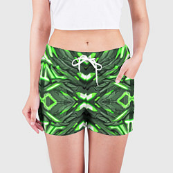 Шорты женские Кибер неоновая броня зелёная, цвет: 3D-принт — фото 2