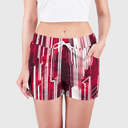Шорты женские Киберпанк полосы белый и красный, цвет: 3D-принт — фото 2