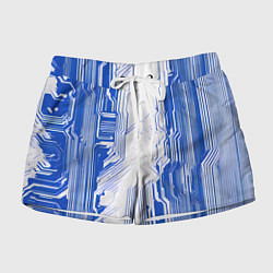Шорты женские Синие линии на белом фоне киберпанк, цвет: 3D-принт