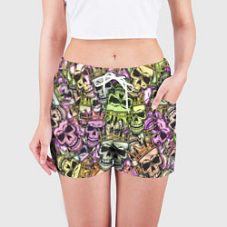 Шорты женские Разноцветные черепа с короной паттерн, цвет: 3D-принт — фото 2