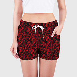 Шорты женские Абстракция чёрная с красными перьями, цвет: 3D-принт — фото 2