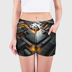 Шорты женские Объемные плиты с оранжевым свечением, цвет: 3D-принт — фото 2