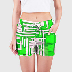 Шорты женские Полосы на зелёном фоне, цвет: 3D-принт — фото 2