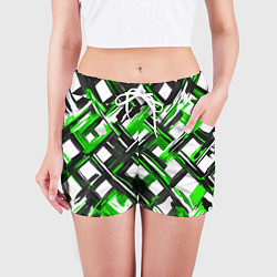 Шорты женские Зелёные и чёрные мазки, цвет: 3D-принт — фото 2