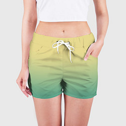 Шорты женские Градиент жёлто-зелёный приглушённый, цвет: 3D-принт — фото 2