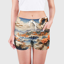 Шорты женские Объемная японская акварель, цвет: 3D-принт — фото 2