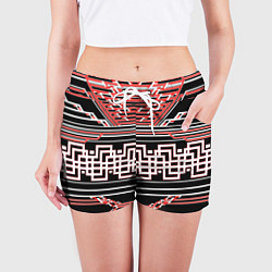 Шорты женские Красные и белые линии киберпанк, цвет: 3D-принт — фото 2
