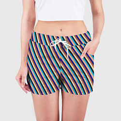Шорты женские Сине-коричневый полосатый, цвет: 3D-принт — фото 2
