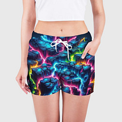 Шорты женские Трещины и неон, цвет: 3D-принт — фото 2