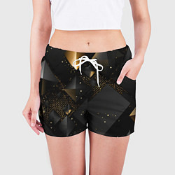 Шорты женские Золотые ромбы на черной абстракции, цвет: 3D-принт — фото 2