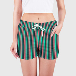 Шорты женские Гармоничный зелёный в полоску, цвет: 3D-принт — фото 2