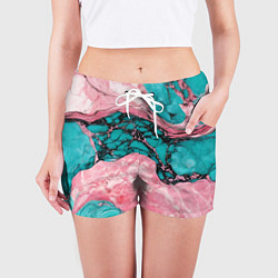 Шорты женские Розово-бирюзовый мрамор, цвет: 3D-принт — фото 2
