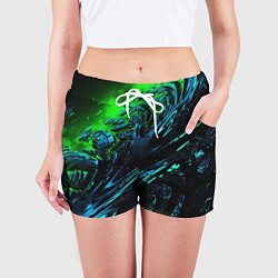 Шорты женские Яркая зеленая краска на темной абстракции, цвет: 3D-принт — фото 2