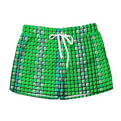 Шорты женские Зелёные плитки и чёрная обводка, цвет: 3D-принт