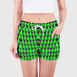 Шорты женские Чёрно-зелёный паттерн, цвет: 3D-принт — фото 2