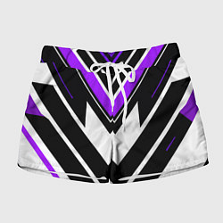 Шорты женские Фиолетово-белые полосы на чёрном фоне, цвет: 3D-принт
