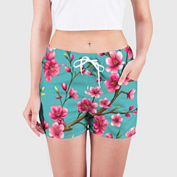 Шорты женские Ветка розовой сакуры, цвет: 3D-принт — фото 2
