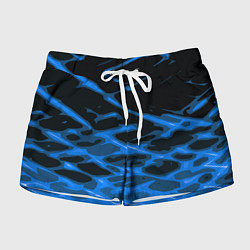 Женские шорты Синие абстрактные полосы на чёрном фоне