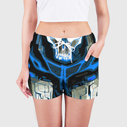 Шорты женские Blue stripes on a black and white background, цвет: 3D-принт — фото 2