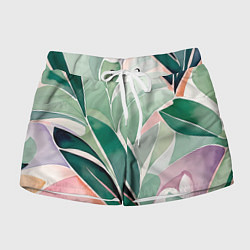 Шорты женские Листья акварель, цвет: 3D-принт