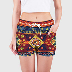 Шорты женские Стиль советского ковра узоры и орнамент, цвет: 3D-принт — фото 2