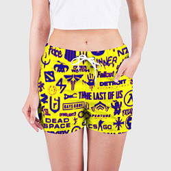 Шорты женские Логотипы игр на жёлтом, цвет: 3D-принт — фото 2