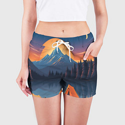 Шорты женские Палатка на берегу озера, цвет: 3D-принт — фото 2