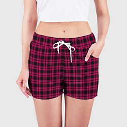 Шорты женские Клетчатый чёрно-розовый, цвет: 3D-принт — фото 2