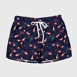 Шорты женские Паттерн новогодняя гирлянда, цвет: 3D-принт