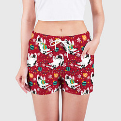 Шорты женские Новогодний паттерн с котиками, цвет: 3D-принт — фото 2