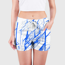 Шорты женские Синие полосы на белом фоне, цвет: 3D-принт — фото 2