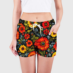 Шорты женские Русская хохлома, паттерн, цвет: 3D-принт — фото 2