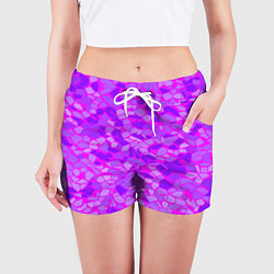 Шорты женские Фиолетовые плитки на розовом фоне, цвет: 3D-принт — фото 2