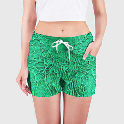 Шорты женские Зелёный симбионт абстракция, цвет: 3D-принт — фото 2