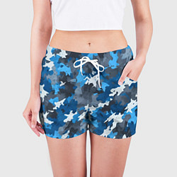 Шорты женские Синий армейский камуфляж, цвет: 3D-принт — фото 2