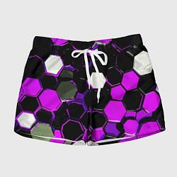 Женские шорты Розово-белые шестиугольники на чёрном фоне