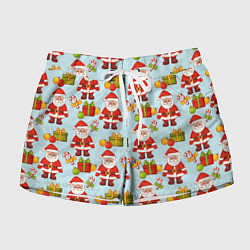 Женские шорты Новогодний паттерн с Сантой и подарками